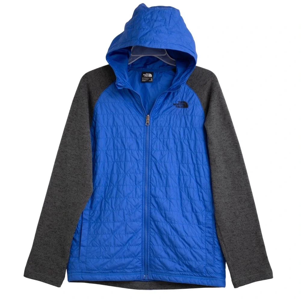 North Face Blue Grey Quilted Hybrid Full Zip Hoodie Jacket Athleisure GorpCore